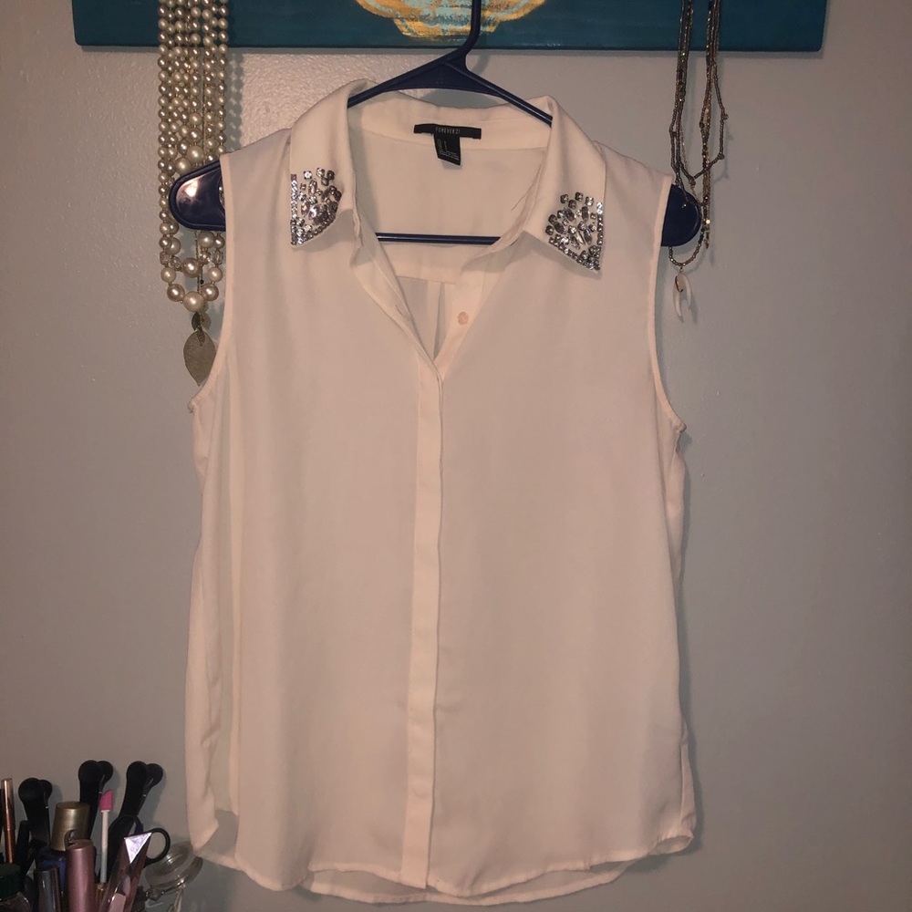 Cream tank with gemstone embellishment